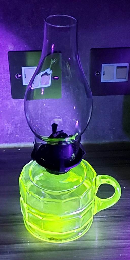Victorian Uranium  Glass Oil Lamp