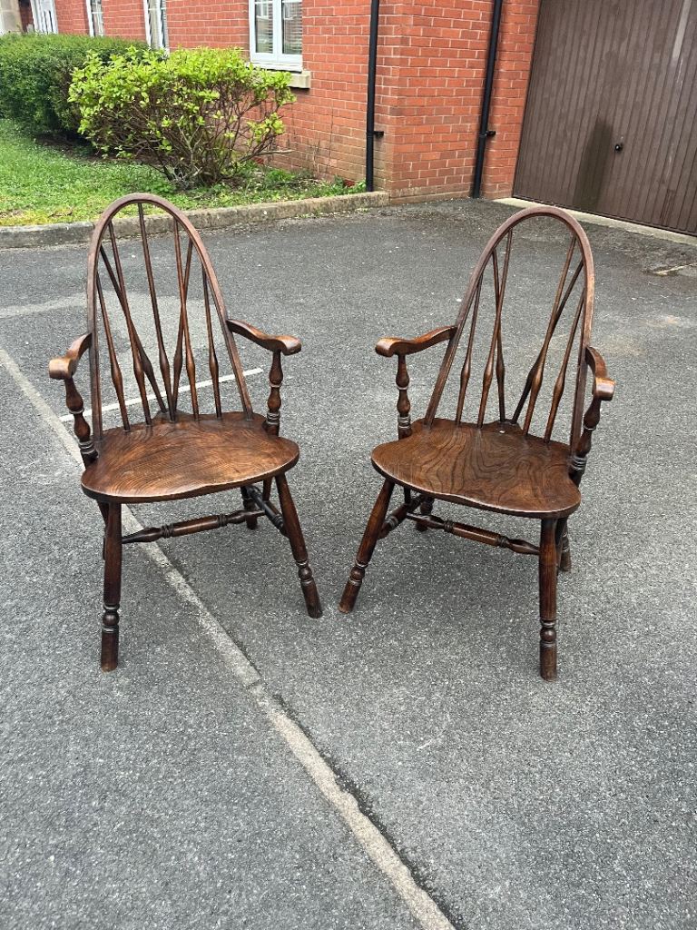 Pair of Windsor bow back dining chairs (delivery available)