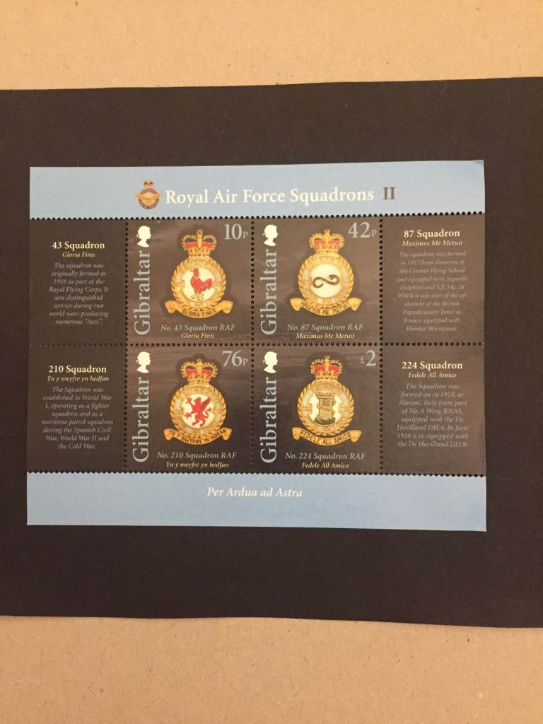 Mint 2013 Gibraltar stamps – RAF Squadron Badges mini sheet – SG MS1499 – immaculate, MNH