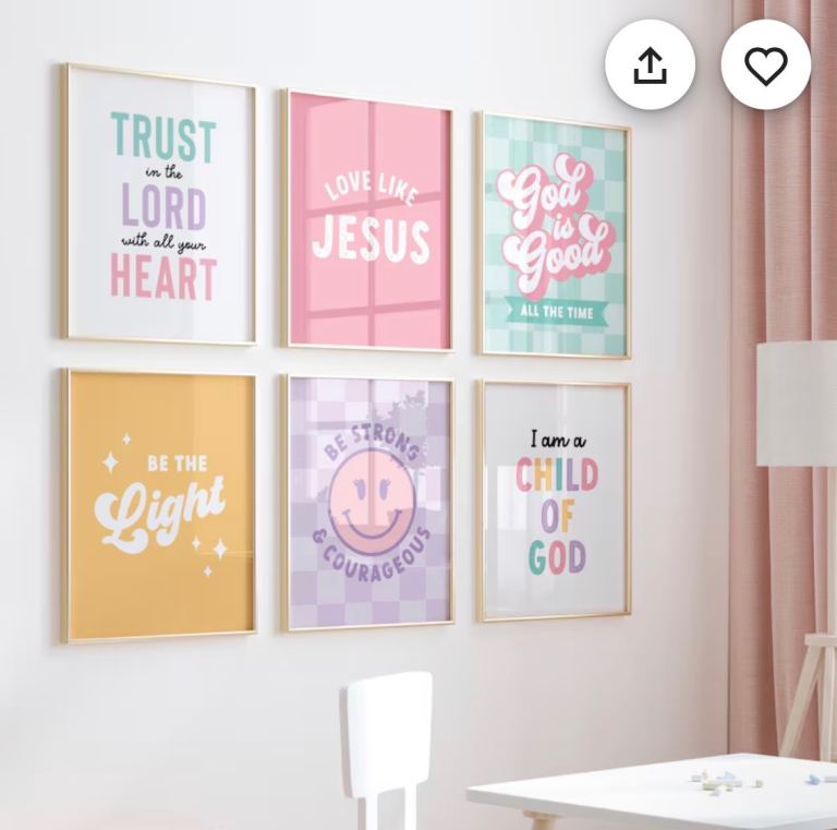 Kids Bible Verse A3 Wall Art Poster Set of 6, Girls Bedroom