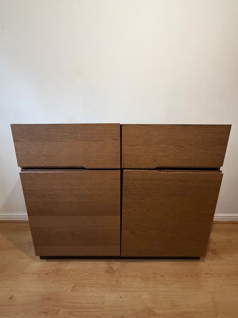Sideboard Cabinet – Black & Oak (2 Drawers, 2 Cupboards)