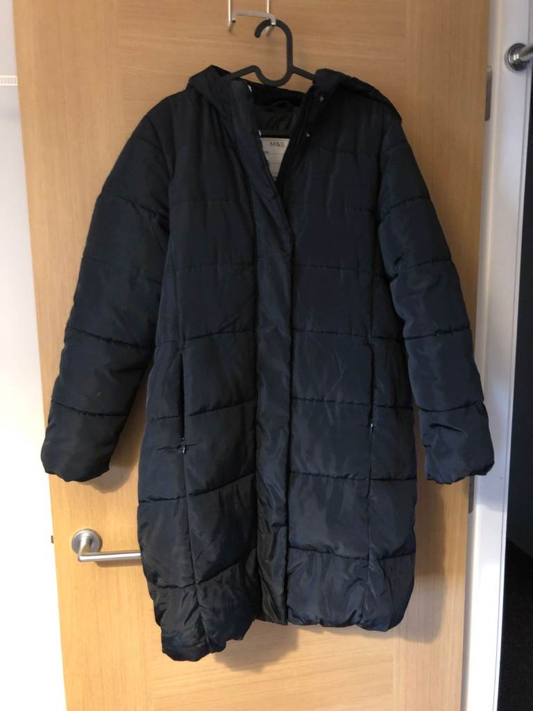 M&S girl Black Winter School Coat Long Jacket size 13-14 years