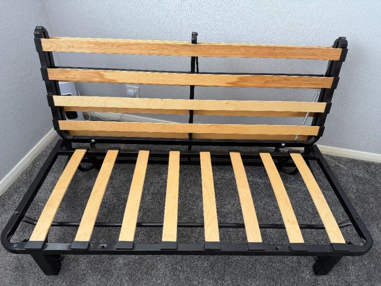 Sofa Bed Frame with Wooden Slats + Foam & Cover Good Condition