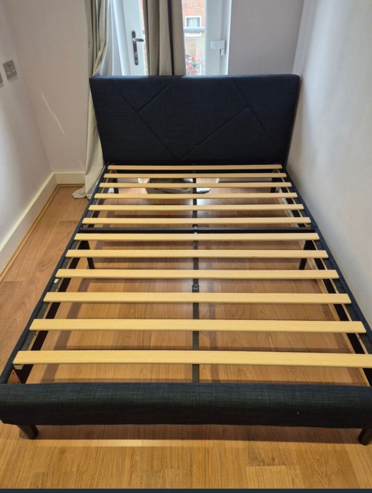 Double bed frame - fabric headboard. No mattress