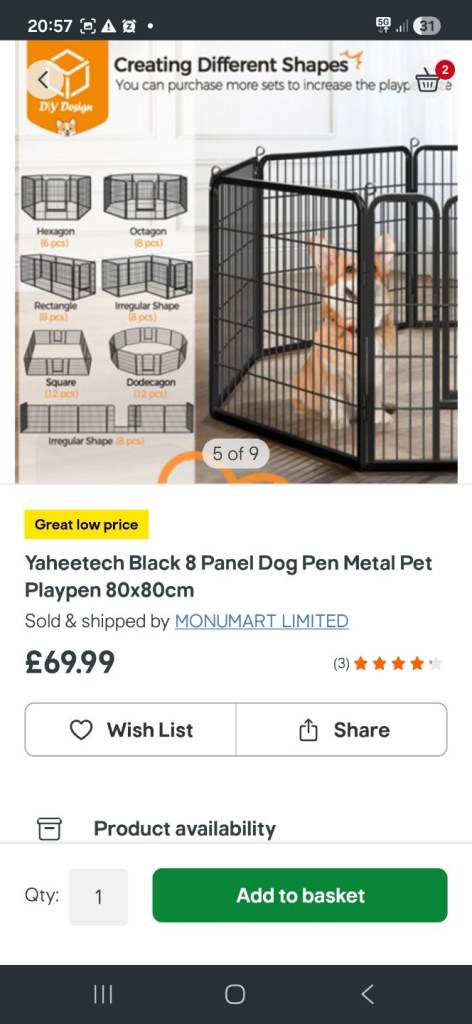 NEW Large Dog Playpen 8 Panel Metal Pet Cage 80cm x 80cm