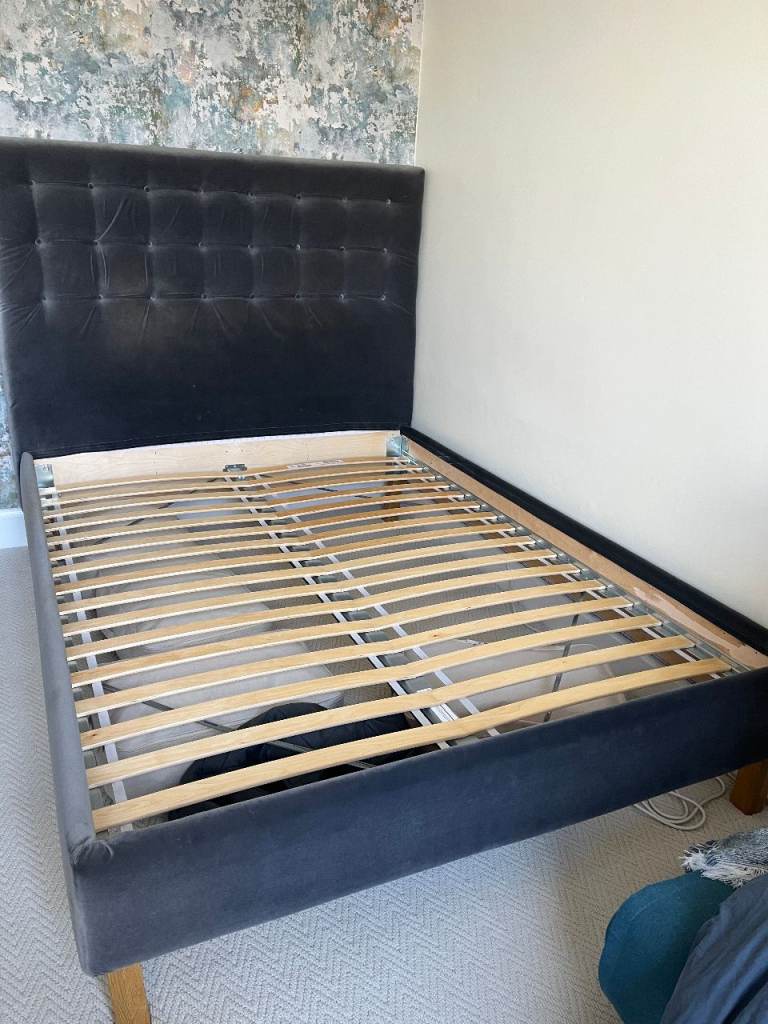 King Sized Upholstered Bed Frame + Slats 