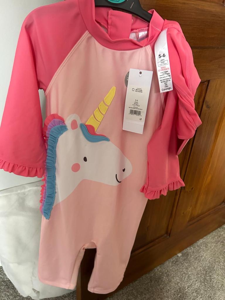 George Girls (5-6 years) Unicorn Swimming Costume - Brand New