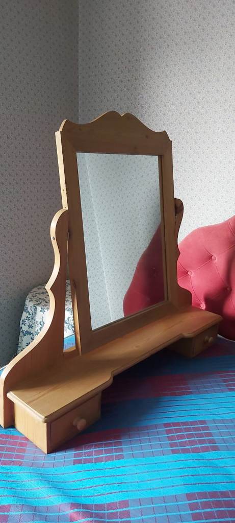 Pine dresser mirror with 2 small drawers