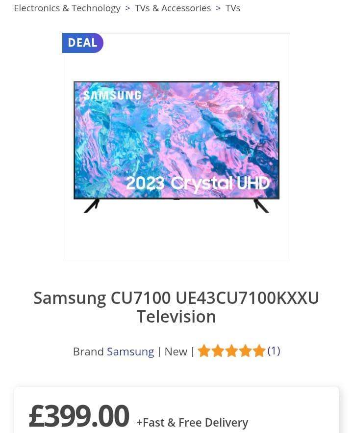 SAMSUNG 4K Smart TV, CU7100 50 