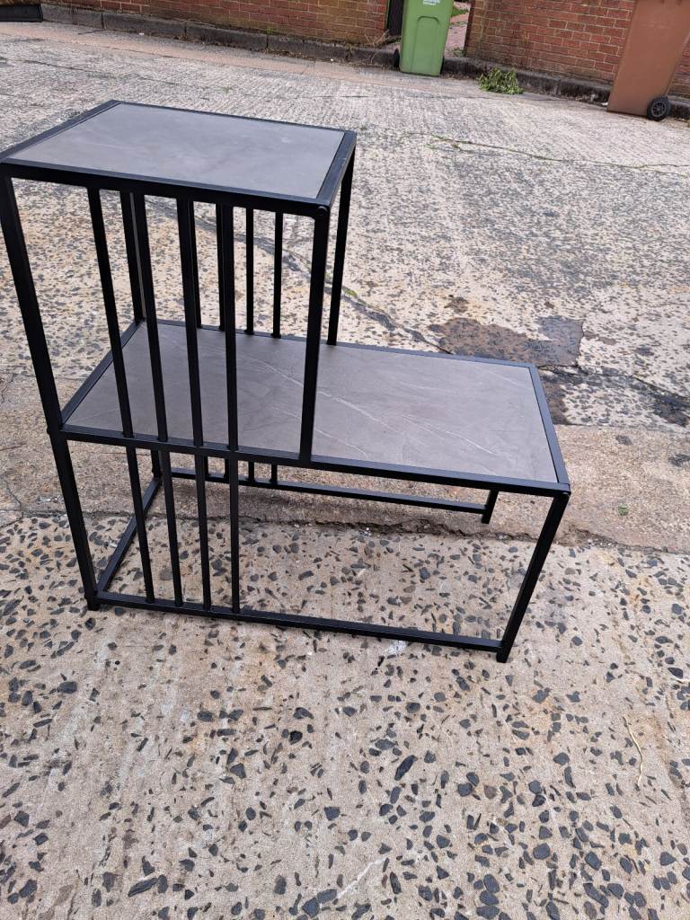 image for black metal framed step shelving stand