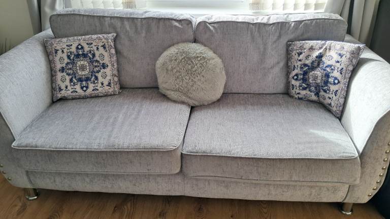 Lovely Grey 2-Seater Sofa and Matching Armchair – Good Condition