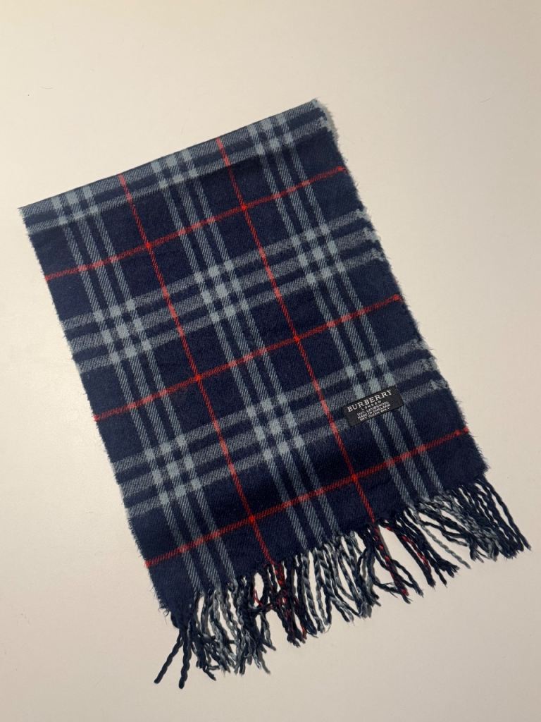 image for Vintage Burberry Scarf Navy Blue Red White