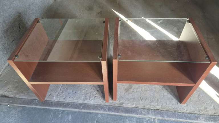 Pair of Wooden Bedside Tables with Glass Tops – Good Condition