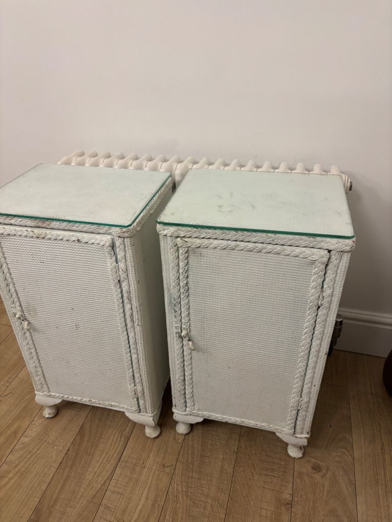 Vintage Lloyd Loom style  wicker bedside cabinets 