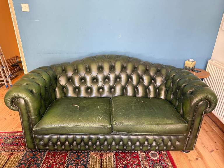 Green Leather Chesterfield Sofa