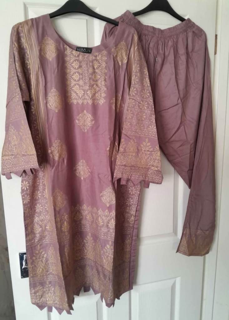 Lilac Linen 2 Piece Suit Kameez & Trousers Size Large