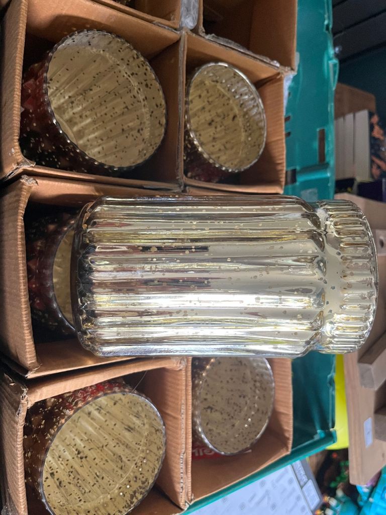 Gold Ribbed Glass Candle Holders