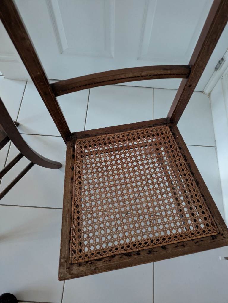 PAIR OF VINTAGE BEDROOM CHAIRS WOVEN SEATS