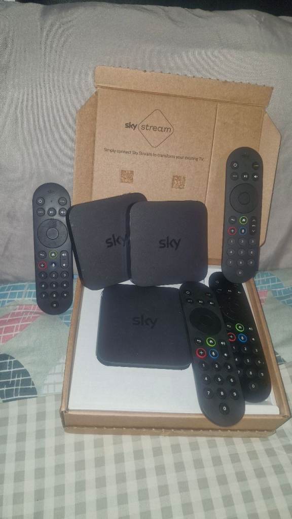 Sky Stream Boxes and Remotes - Three Units & Controls