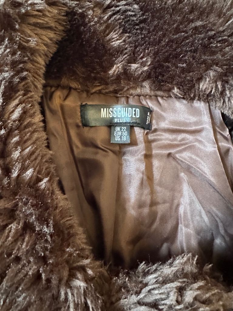 Missguided Plus Borg Coat - Brown, UK 22, New with Tags