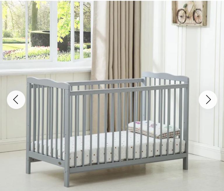 Grey cot & mattress 
