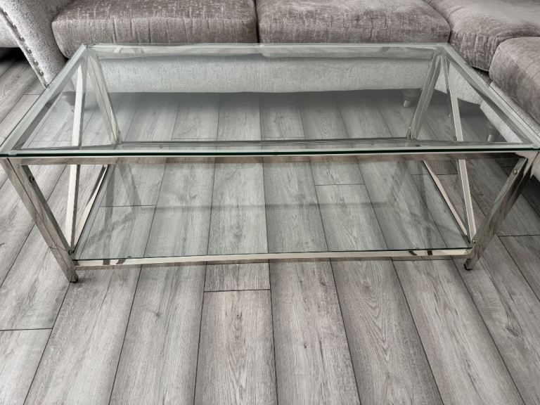 Rectangular silver glass coffee table