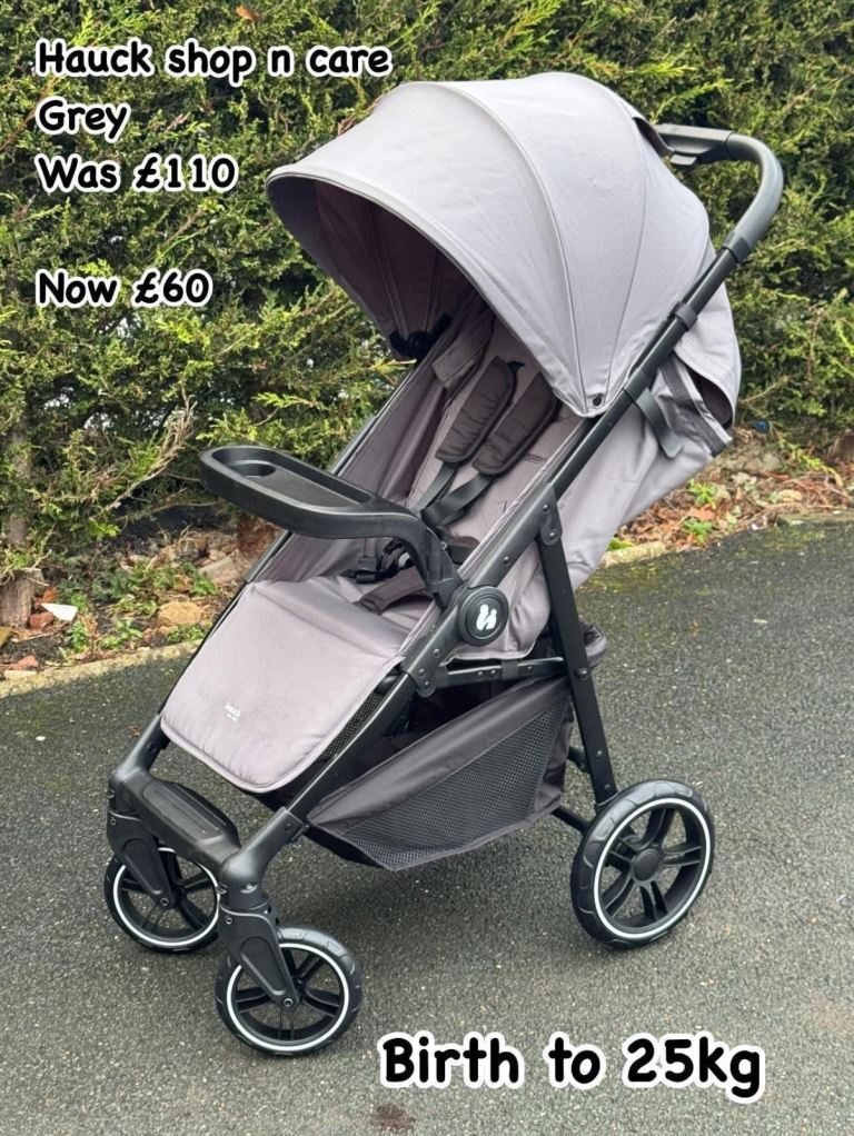 Exdisplay Hauck shop n care pram pushchair grey with snack tray birth to 25 kg 