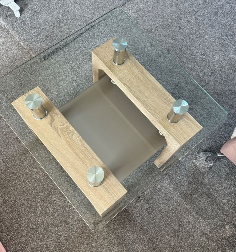 Glass Table – Oak Effect & Chrome – Excellent Condition