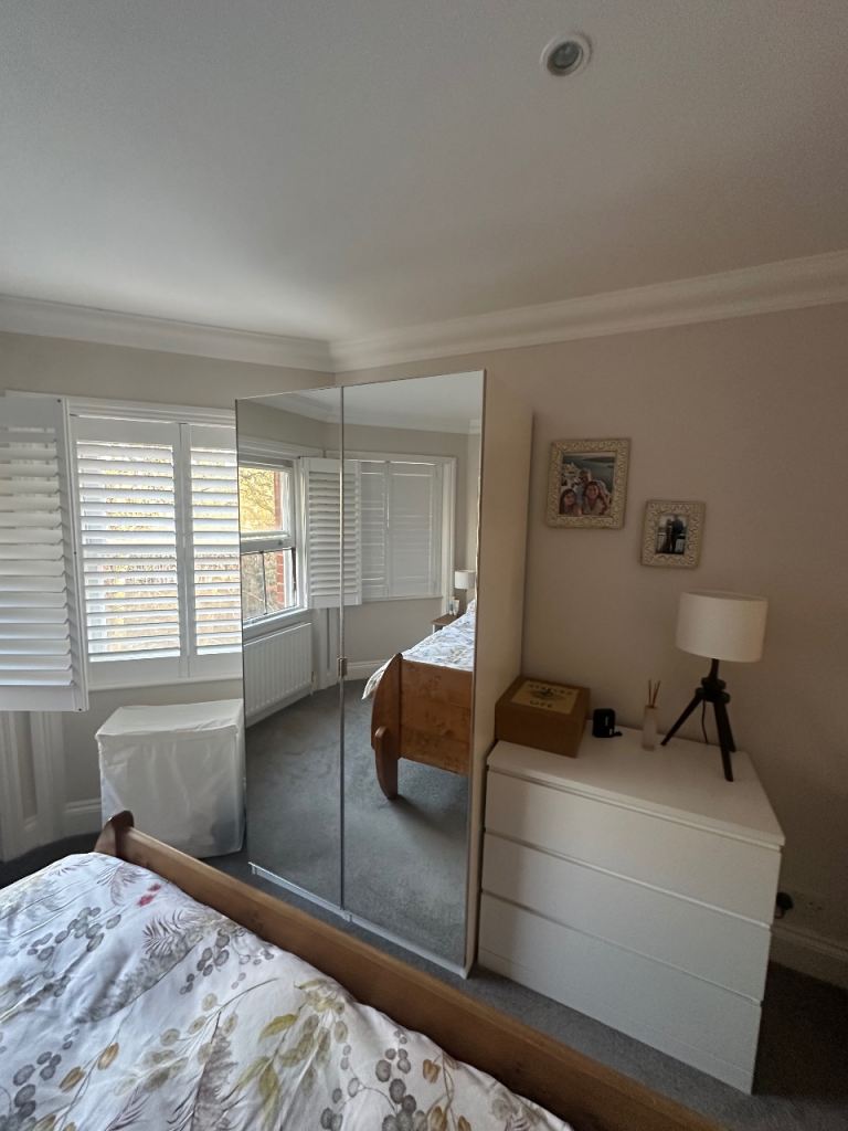 Wardrobe with mirrored doors + chest of drawers – modern white set