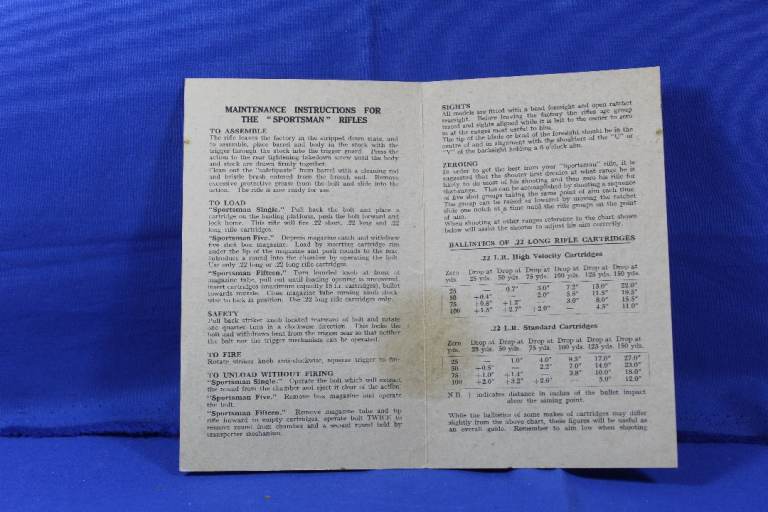 BSA Sportsman Rifles Instruction Book