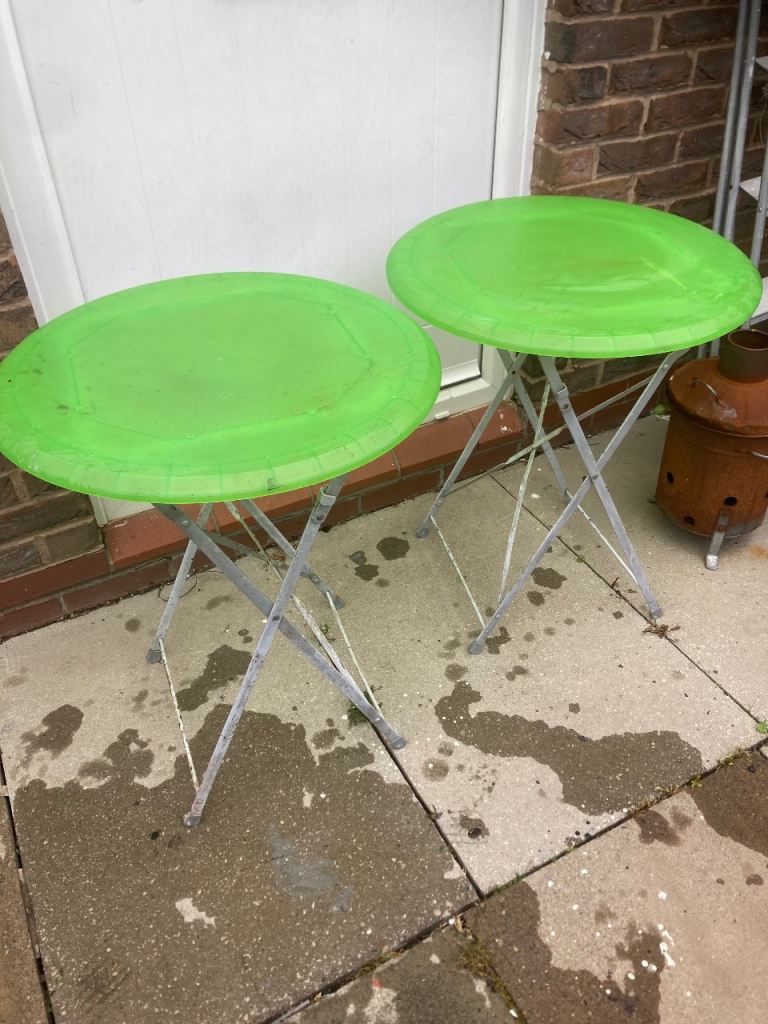 Pair of Green Folding Garden Tables