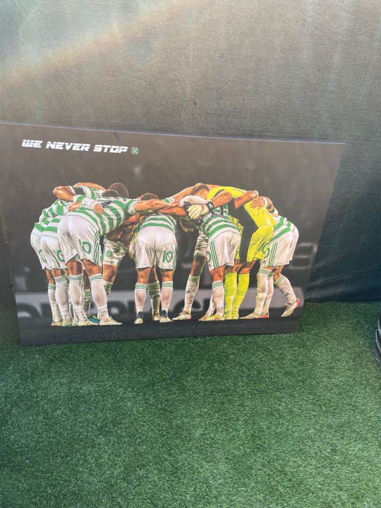 Celtic FC Football Team Huddle Canvas Print - "We Never Stop"