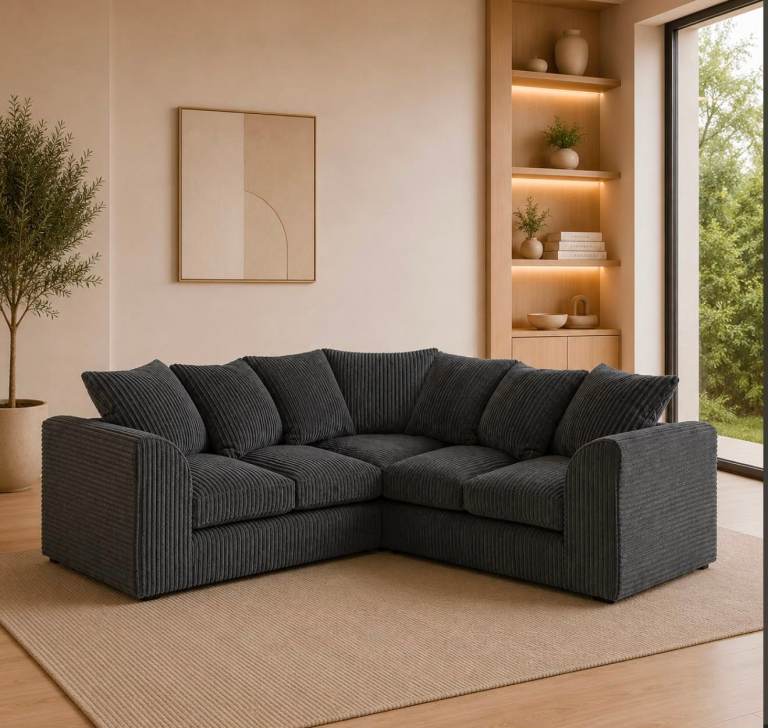 BRAND NEW Dual arm jumbo cord corner sofa - Available in a variety of colours 