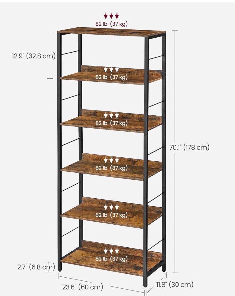 VASAGLE 6-Tier Bookshelf Rustic Brown and Black