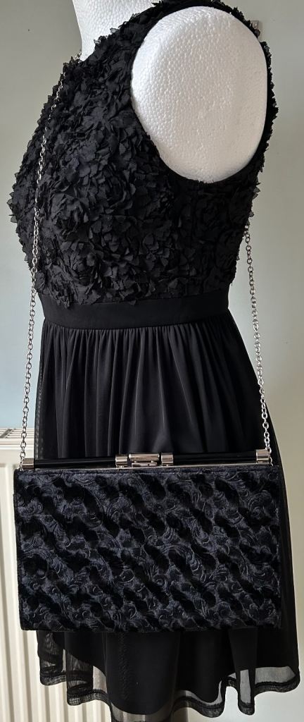 image for Next Women’s Black Velvet Chain Shoulder Crossbody Clutch Evening Party Bag New