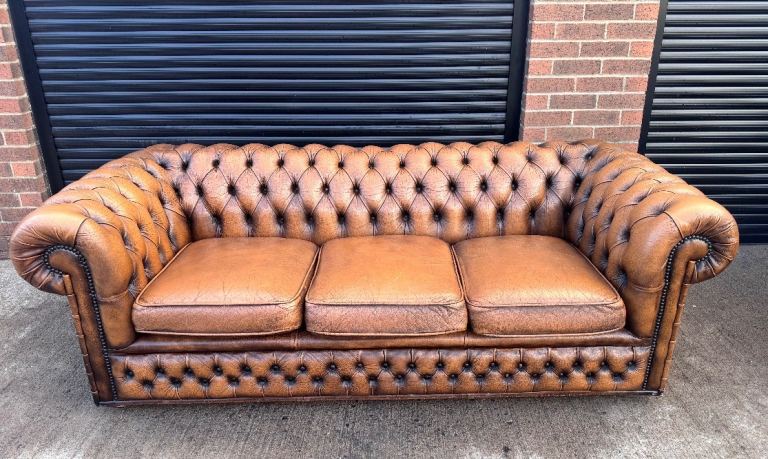 Brown 3 seater chesterfield 