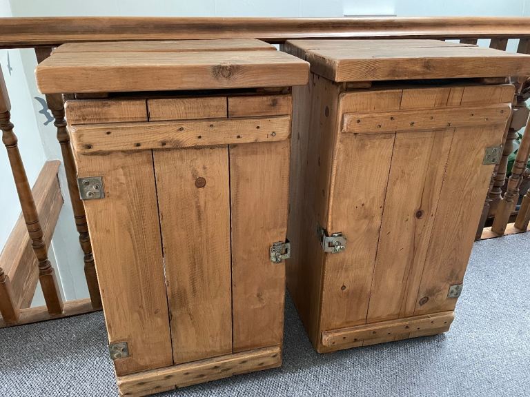 Two shabby chic, chunky wood cabinets 