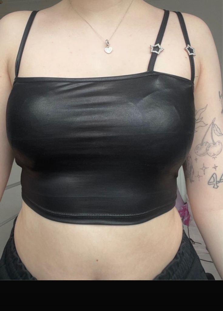AsYou Black Faux Leather Crop Top - UK 6, As Good As New