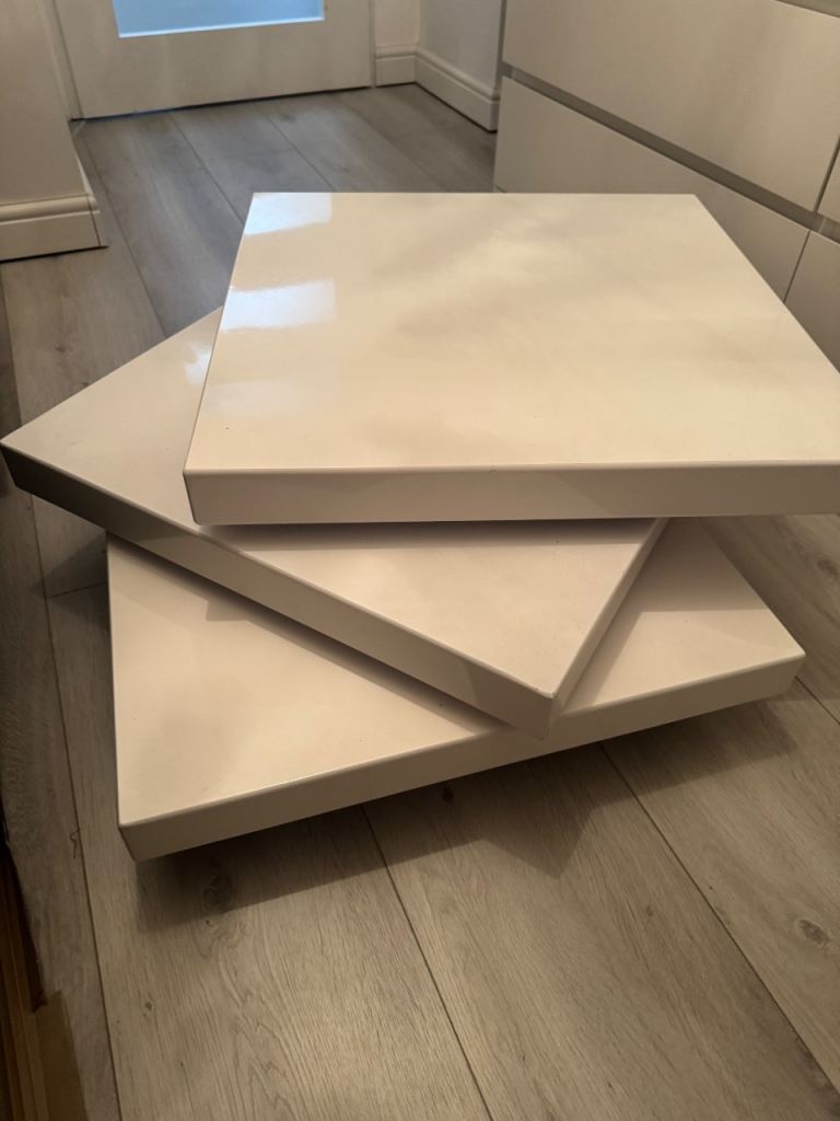 White High-Gloss Coffee Table with 360° Rotating Top