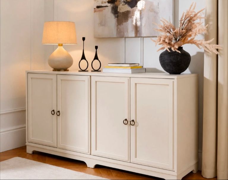 Cabot Large 4 Door Sideboard Cream  H80cm X W150cm X D39CM