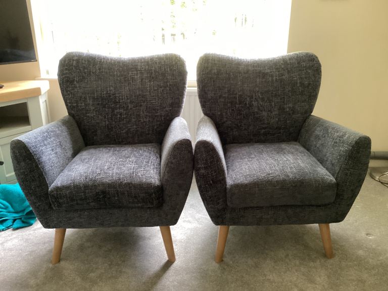 Two Dark Blue Fabric Armchairs – Excellent Condition