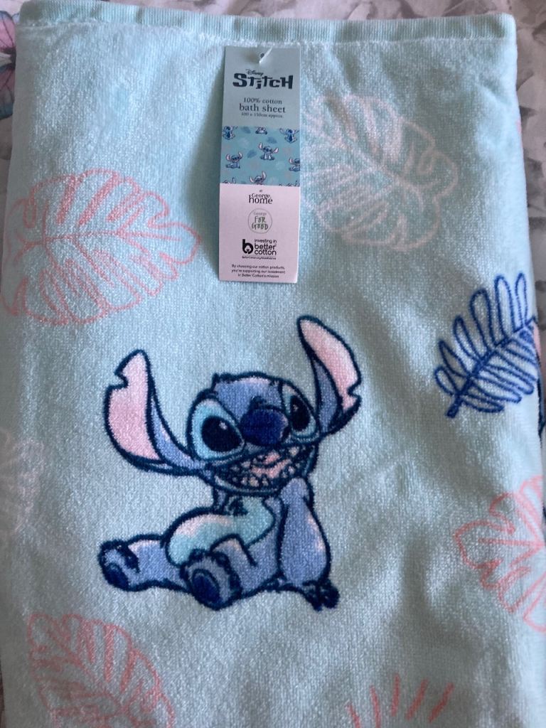 New Disney Stitch 100% Cotton Bath Sheet - Blue