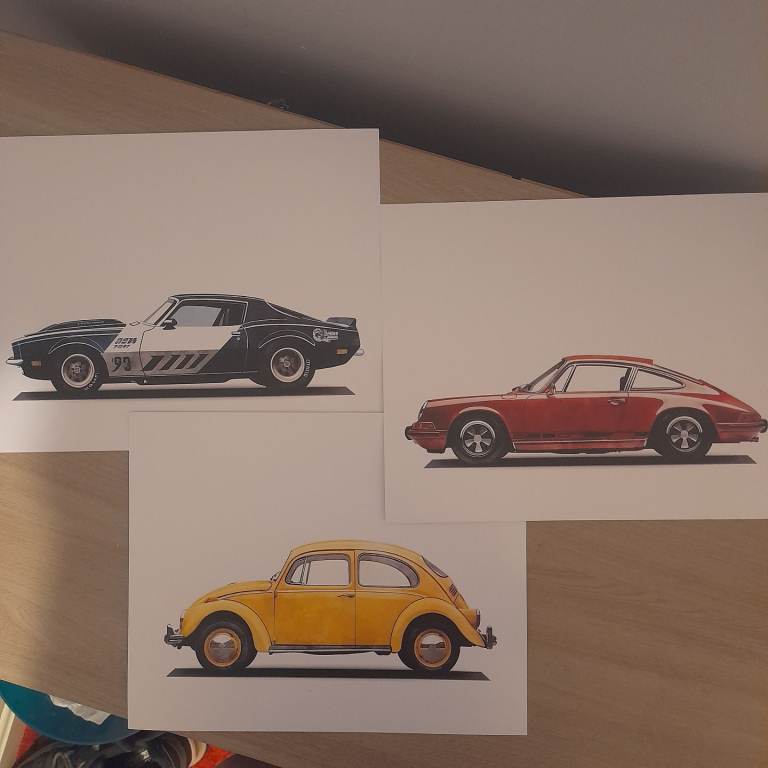 Set of 3 Classic Car Art Prints – NEW Condition