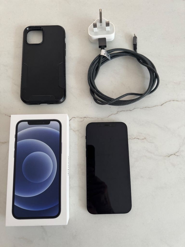 Apple iPhone 12 Black with Case and Charger