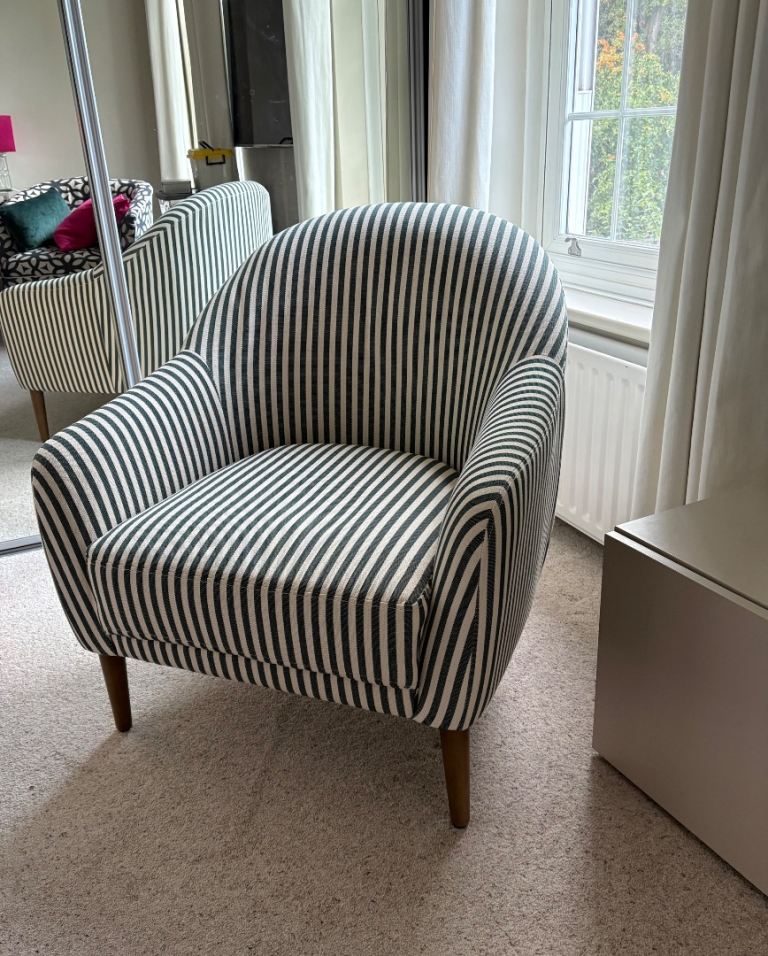 Dunelm Striped Armchair - Green and Cream, As Good As New