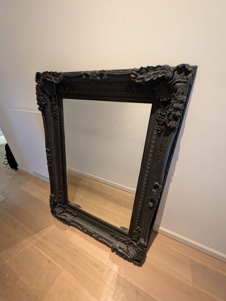 Black rectangular ornate large wall mirror 