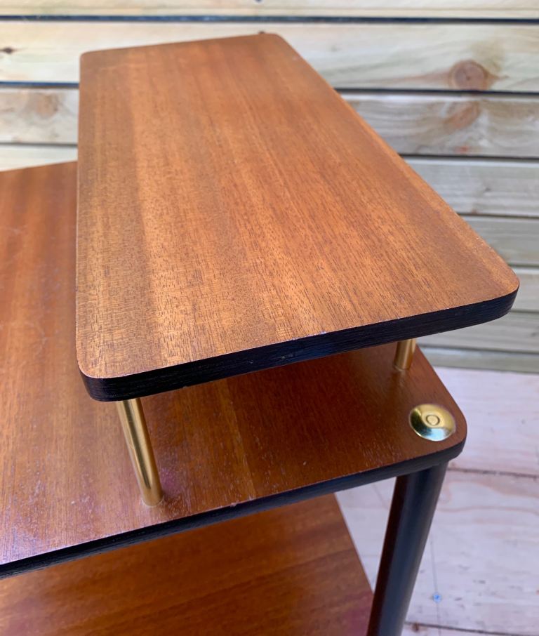 Pair of Vintage Mid Century Modern Teak & Ebonized Shelf Bedside Table Units 1950s