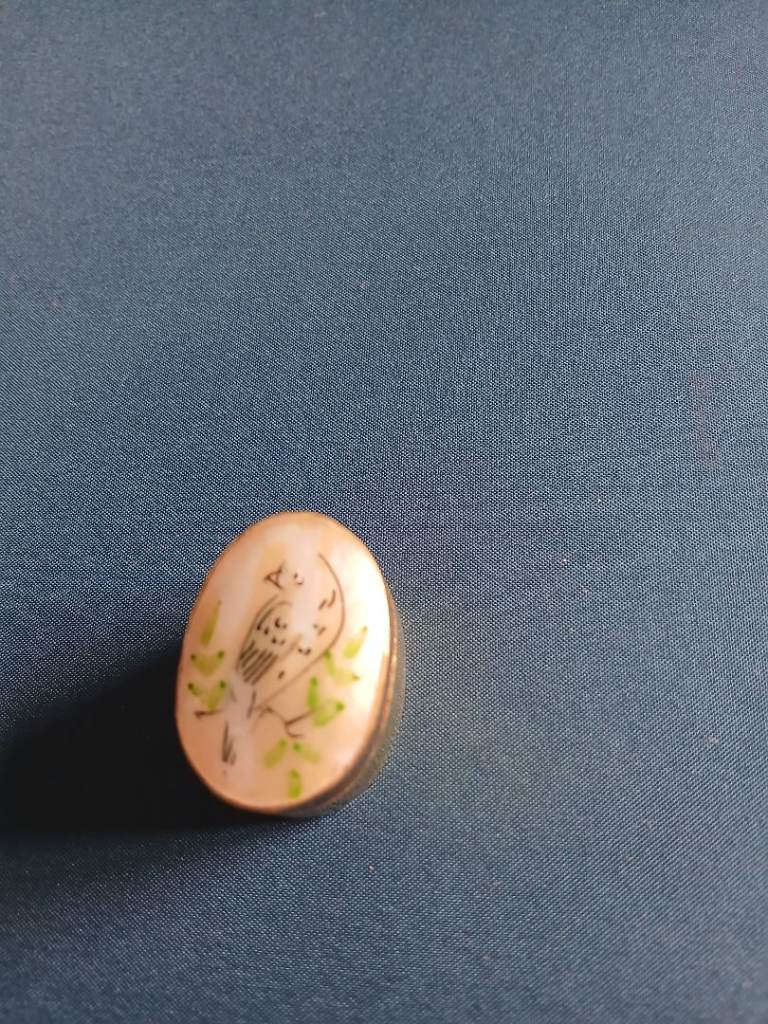 Small Oval Trinket Box with Bird Design – Good Condition
