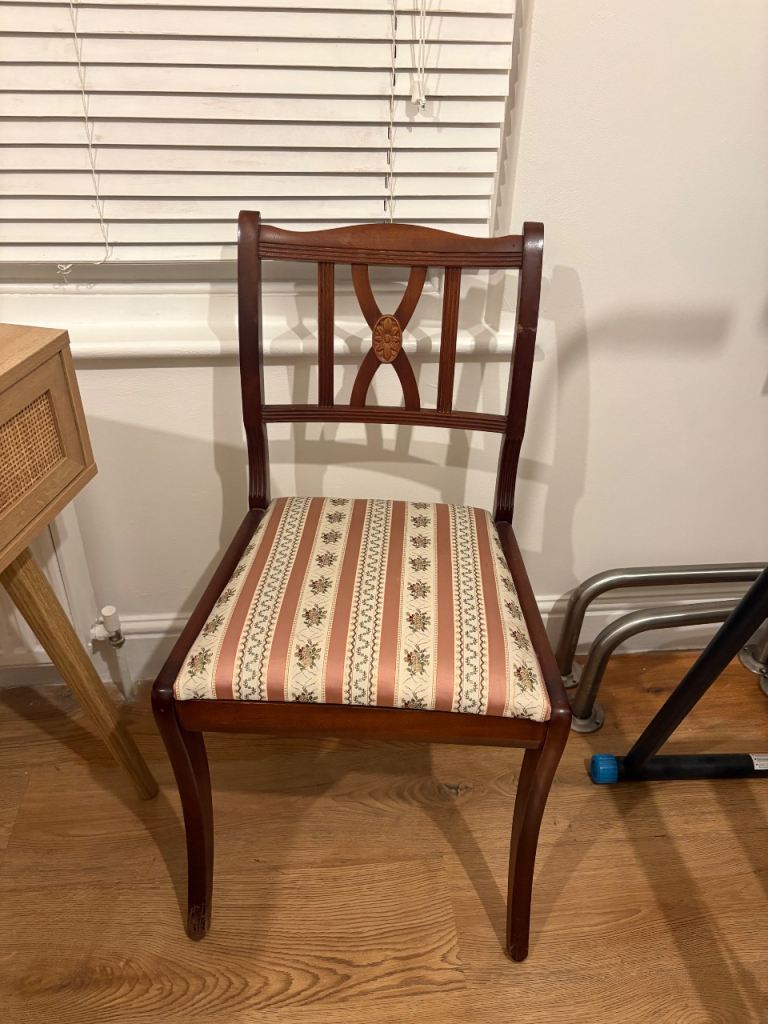 Regency Style Mahogany Dining Chair with a Striped Upholstered Seat