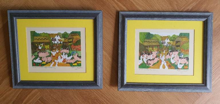 Signed 1997 Penny Cox Set of 2 Original Lithograph Framed 36x31cm PRINTS